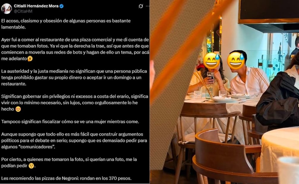 Citlalli Hernández denuncia acoso tras ser fotografiada en un restaurante de la CDMX. Foto: Captura de pantalla