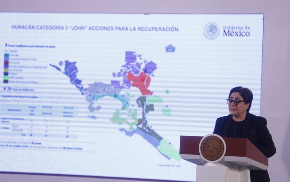 Laura Velázquez, coordinadora nacional de Protección Civil, dio a conocer que el número estimado de damnificados en Acapulco es de 127 mil personas en 39 mil viviendas y 29 municipios afectados. Foto: Diego Pano/EL UNIVERSAL