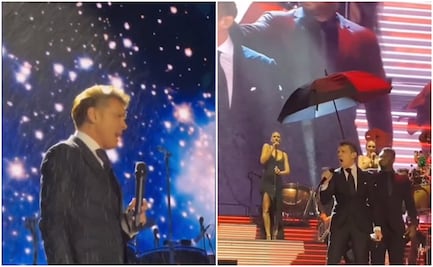 ¡Luis Miguel cantó hasta con sombrilla!: tormenta lo obliga a terminar antes su concierto