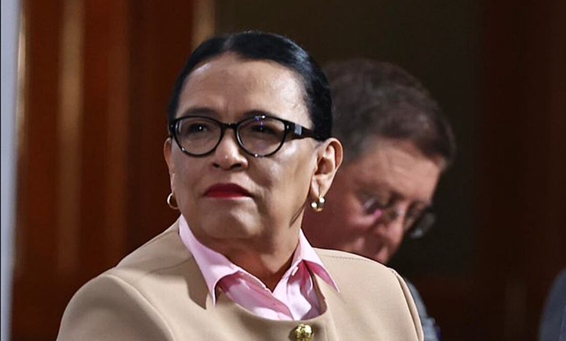 Rosa Icela Rodríguez, titular de la Secretaría de Gobernación, durante la mañanera del 27 de agosto de 2025. Foto: Berenice Fregoso/EL UNIVERSAL