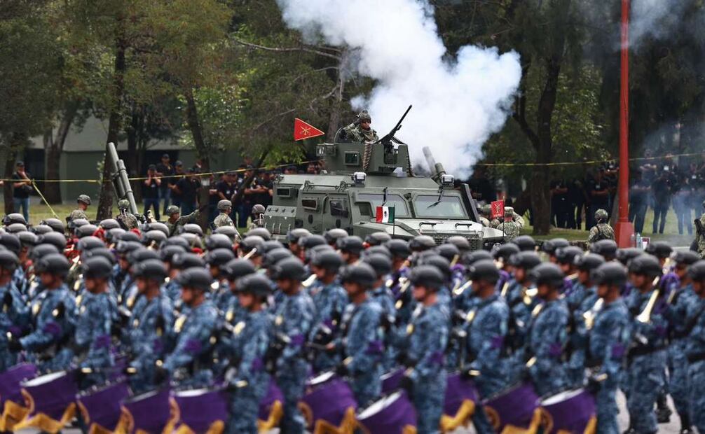 Práctica en el Campo Militar 1-A previa al Desfile Cívico-Militar de la Defensa del 16 de septiembre de 2025. Foto: Berenice Fregoso/ EL UNIVERSAL