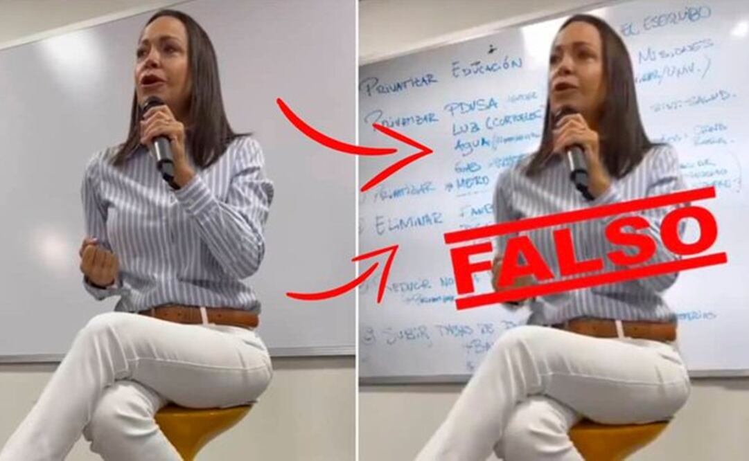 La Plataforma Unitaria Democrática publicó una imagen de la líder opositora María Corina Machado donde se mostraba la foto original en contraposición con la que habían alterado. Foto: X @unidadvenezuela