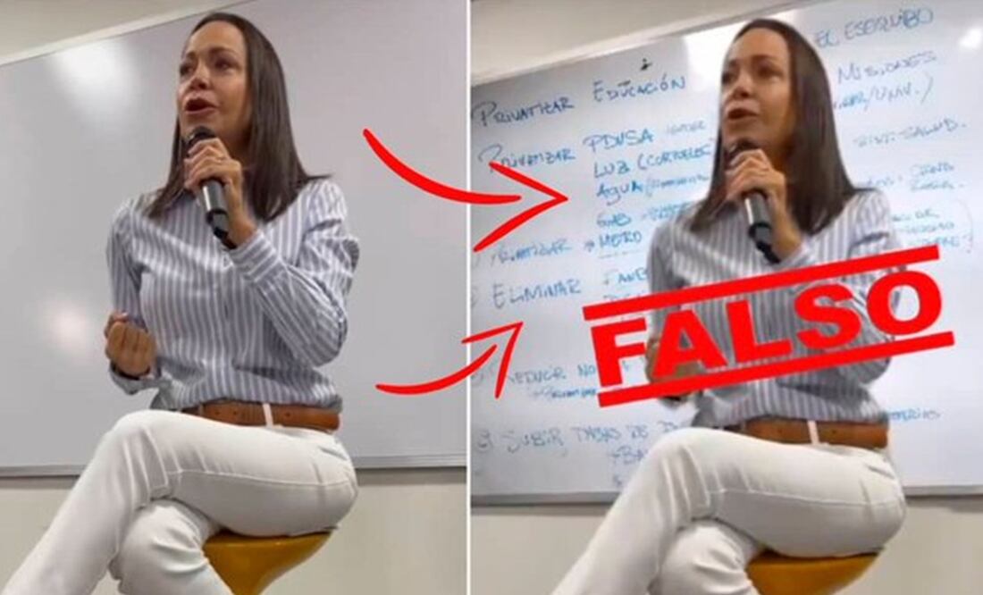 La Plataforma Unitaria Democrática publicó una imagen de la líder opositora María Corina Machado donde se mostraba la foto original en contraposición con la que habían alterado. Foto: X @unidadvenezuela