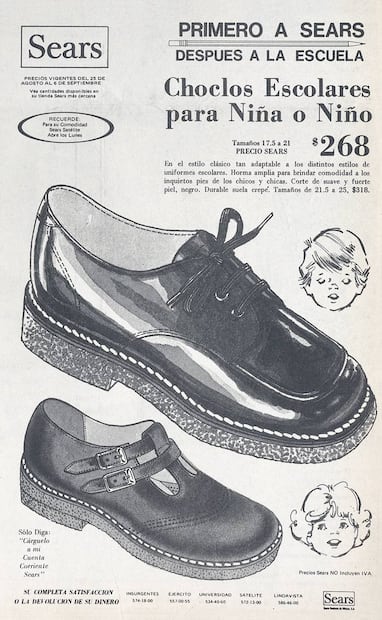 Anuncio de una famosa tienda donde se ofertan modelos de zapatos de choclo para niña y niño. La oferta se publicó en EL UNIVERSAL el 24 de agosto de 1980. Hemeroteca EL UNIVERSAL.