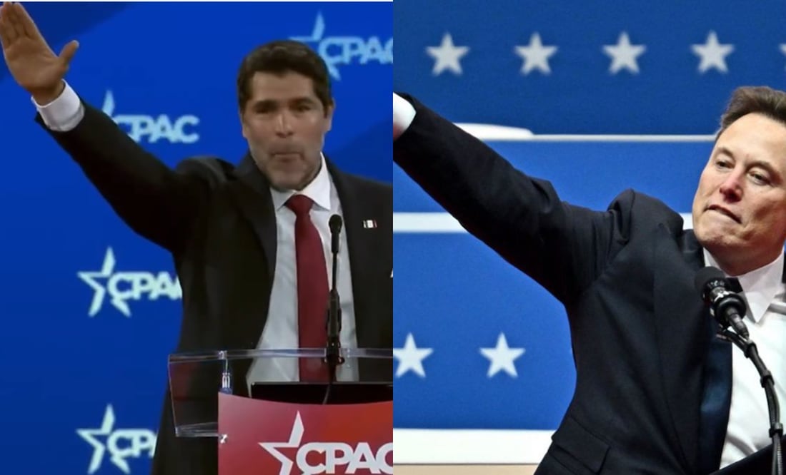 El productor mexicano replicó la seña en la CPAC. Foto: Redes Sociales