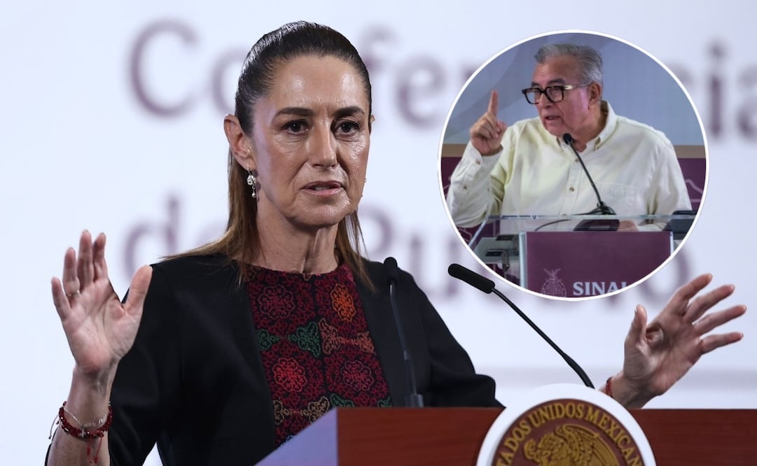 Claudia Sheinbaum en su conferencia matutina el 27 de agosto de 2025 y el gobernador de Sinaloa, Rubén Rocha Moya- Fotos: Berenice Fregoso y Javier Cabrera / EL UNIVERSAL.