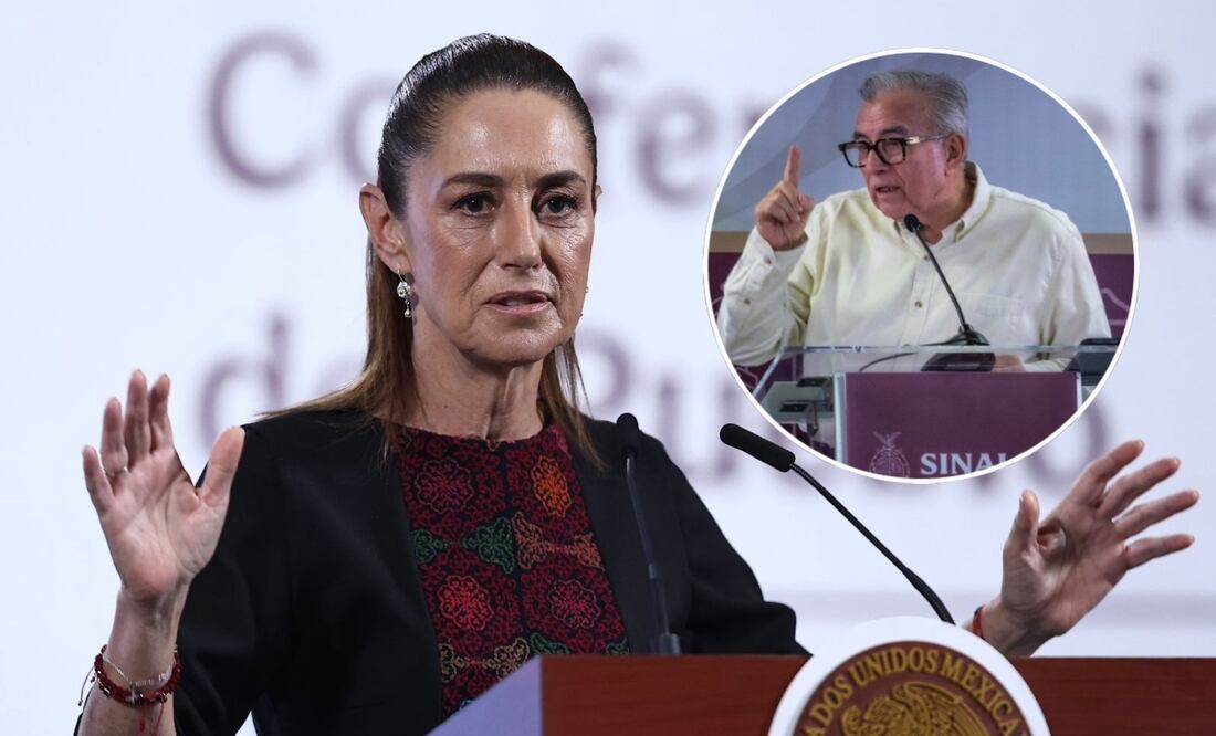 Claudia Sheinbaum en su conferencia matutina el 27 de agosto de 2025 y el gobernador de Sinaloa, Rubén Rocha Moya- Fotos: Berenice Fregoso y Javier Cabrera / EL UNIVERSAL.