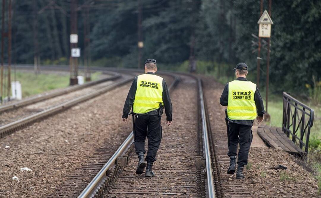 Guardas de seguridad polacos participan en la búsqueda del "tren del oro" nazi, un convoy ferroviario presuntamente desaparecido hace 70 años con incalculables tesoros, en Walbrzych, Polonia. FOTO: EFE.