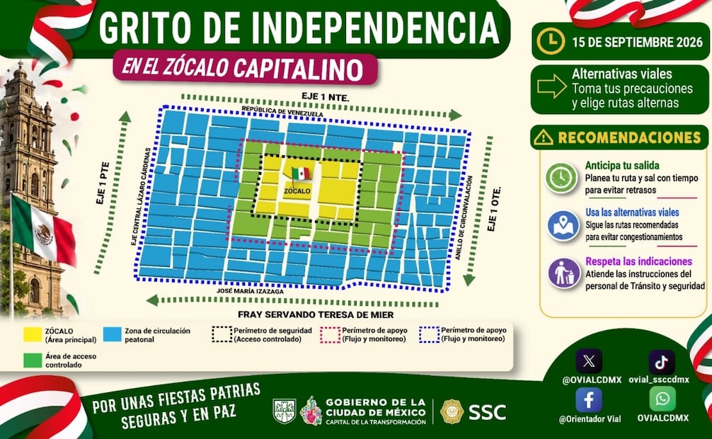 SSC implementa operativo para resguardar Zócalo este 15 de septiembre. Foto: Especial