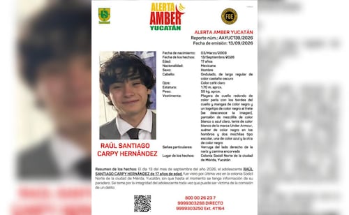 Activan Alerta Amber por adolescente desaparecido en Mérida, Yucatán; salió a entregar un Xbox