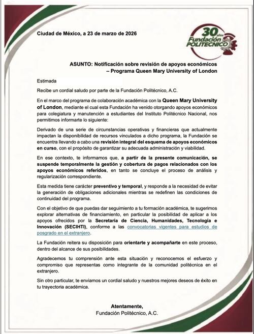 Anuncio de la suspensión 