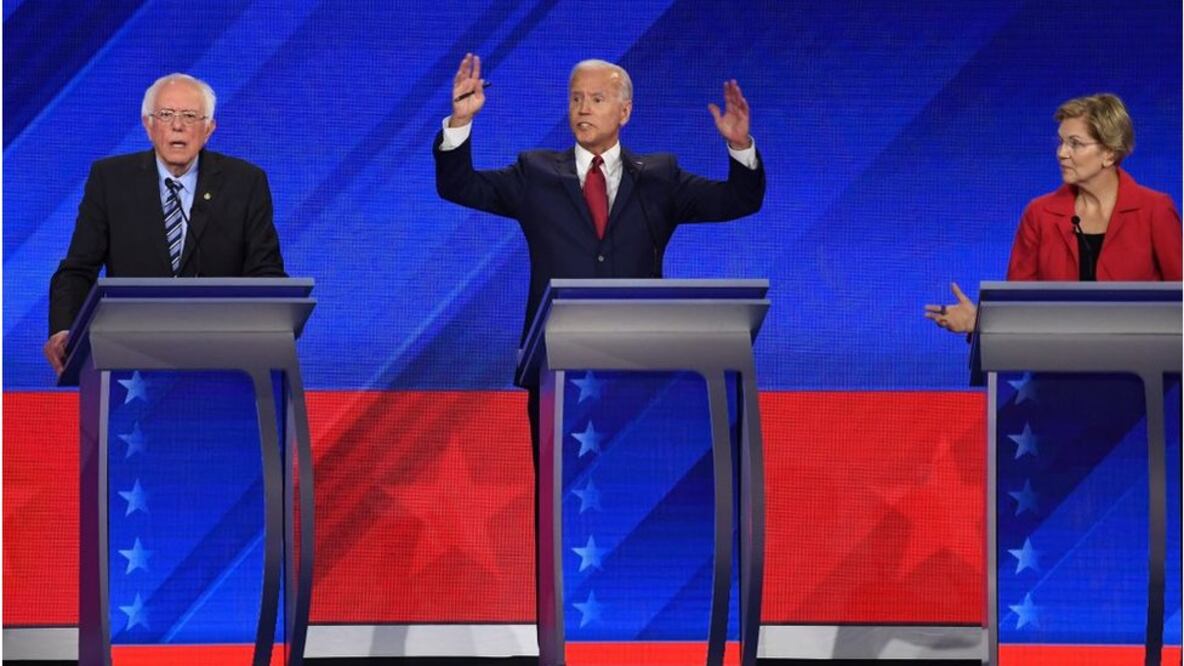 En esta ronda de debates, participaron tres de los precandidatos "estrella": Bernie Sanders (izquierda), el exvicepresidente Joe Biden (centro) y Elizabeth Warren (Foto: Getty Images)