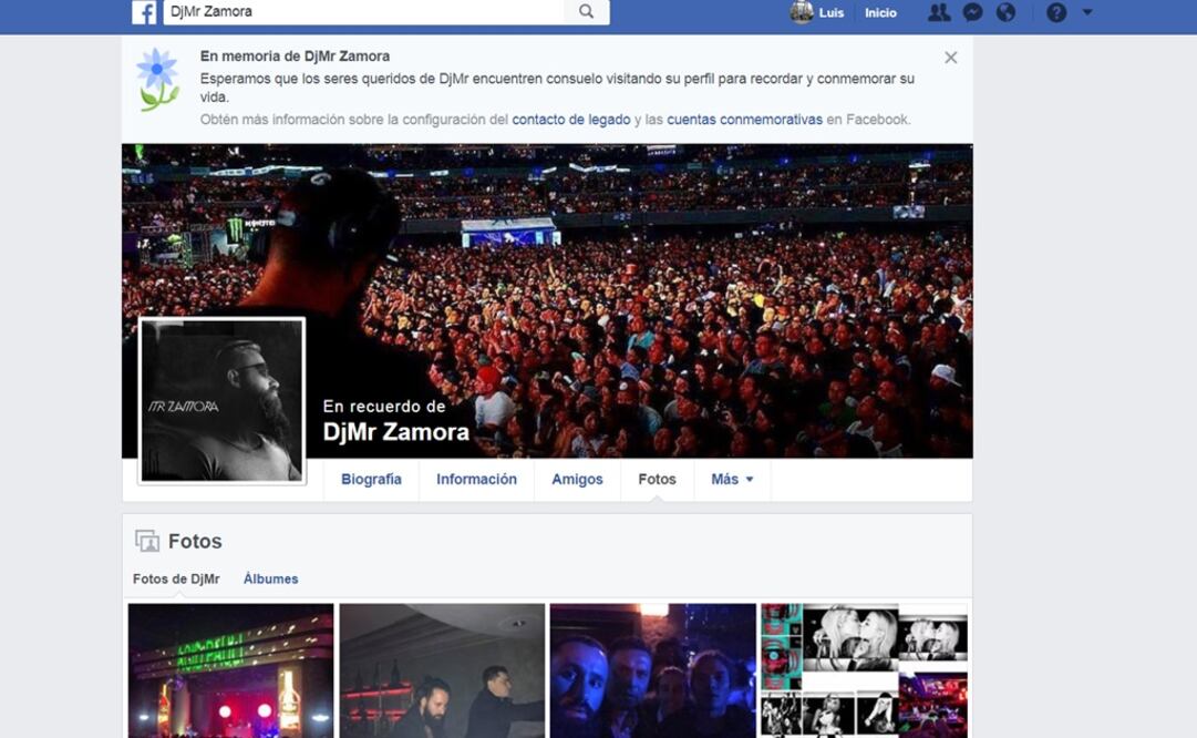 Facebook decidió colocar en el cuenta verificada del artista la frase en “En memoria”, como una muestra de solidaridad. Foto: Tomada de Facebook