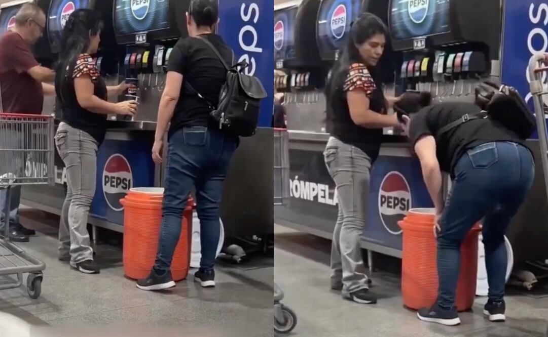 Clientes de Costco llenan hielera con refresco de máquina en Jalisco. Foto: Captura de video