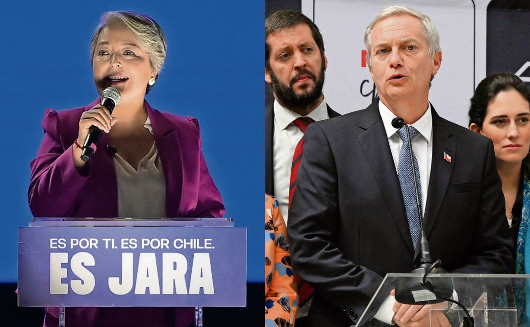 Jeannette Jara y José Antonio Kast. Fotos: Rodrigo Arangua / AFP