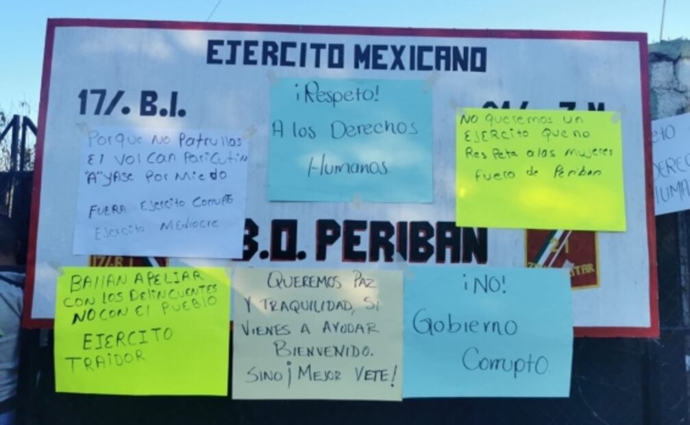 Pobladores de Los Reyes y Peribán, Michoacán, se manifiestan en base militar