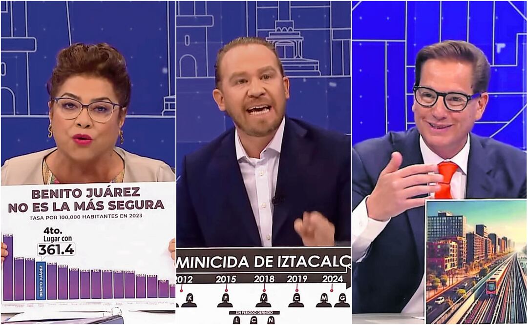 Mientras Brugada destacó que la incidencia delictiva va a la baja en la CDMX, Taboada acusó que la actual gestión ha desatendido casos como el feminicida serial. Chertorivski propuso sacar 20 mil delincuentes. Foto: Especial