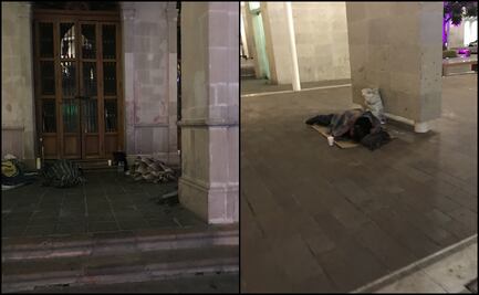 "No quieren ir a los refugios": Pese al frío, personas duermen al aire libre en la plaza principal de Aguascalientes