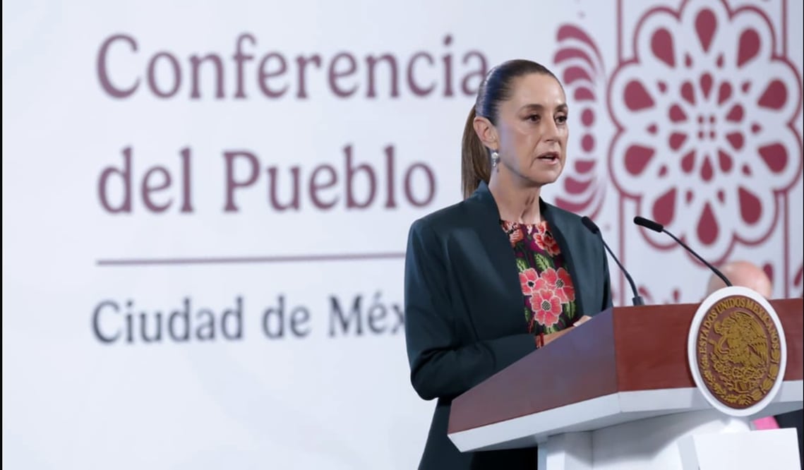 La presidenta Claudia Sheinbaum en la mañanera del 28 de agosto de 2025. Foto: Fernanda Rojas/EL UNIVERSAL