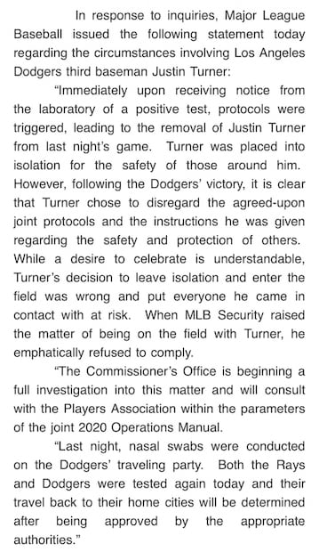 Grandes Ligas critica a beisbolista de Dodgers por jugar con Covid-19