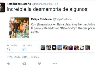 Noroña sigue pleito con Calderón en Twitter