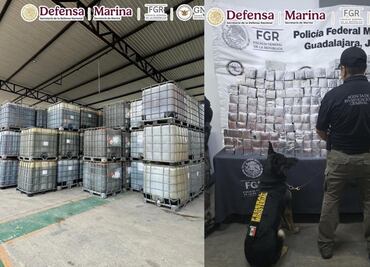 Aseguran más de 880 mil litros de hidrocarburo en Tabasco; incautan 480 kilos de metanfetamina oculta en vehículos de carga en Jalisco