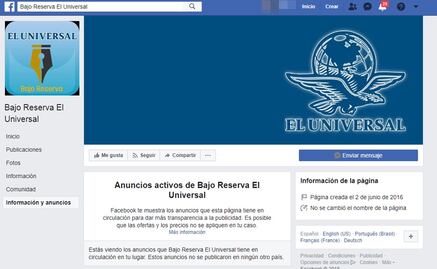 EL UNIVERSAL se deslinda de página apócrifa en Facebook