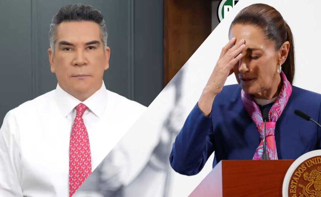 Claudia Sheinbaum, presidenta de México, durante la mañanera del 2 de junio del 2025 en Palacio Nacional y Alejandro Moreno, presidente del PRI. Fotos: Diego Simón / EL UNIVERSAL y Especial