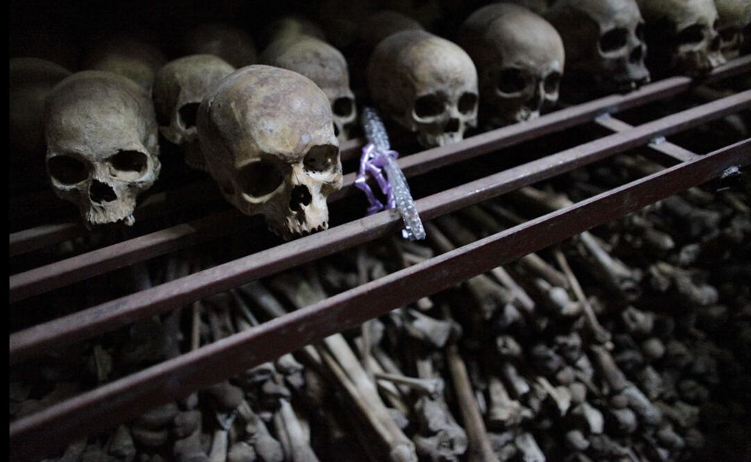 Skulls and bones from some of the estimated 10,000 Tutsis killed in a two-day massacre at Nyamata church during the 1994 genocide, are displayed in a crypt behind the church, now a memorial to the genocide, in Nyamata - Photo:Rebecca Blackwell/AP