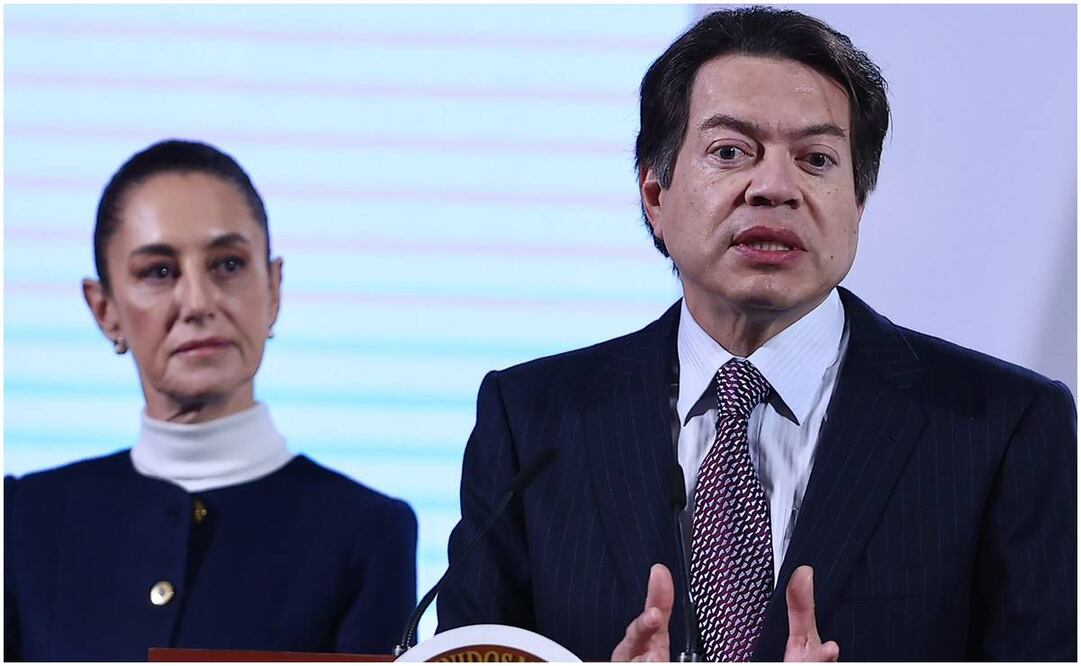 El secretario de Educación Pública, Mario Delgado, durante la conferencia matutina de la presidenta Sheinbaum Pardo este 13 de enero del 2025. Foto: Berenice Fregoso / EL UNIVERSAL