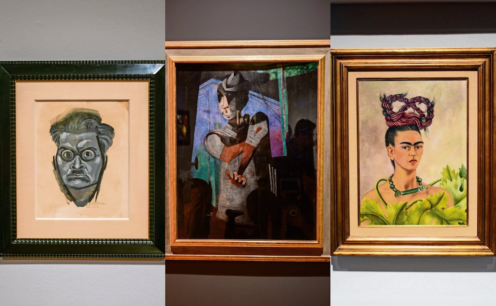 Autorretrato, 1932, de José Clemente Orozco. (Col. Zambrano).
Retrato de Cantinflas, 1948, de Rufino Tamayo. (Col. Zambrano)
Autorretrato con trenza, 1941, de Frida Kahlo. (Col. Zambrano). 
Fotos: Santiago Cadena / EL UNIVERSAL