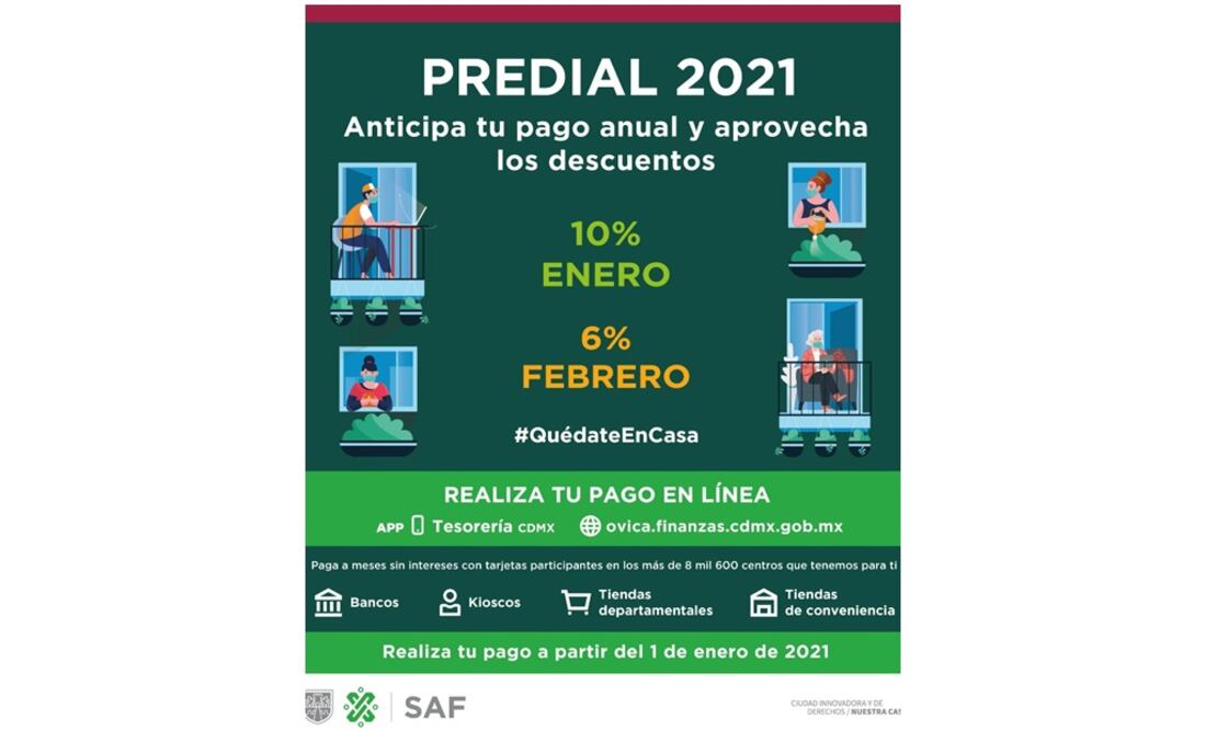 Debido al Covid-19, el pago del predial tendrá un descuento extraordinario para el 2021. Foto: Twitter @Finanzas_CDMX