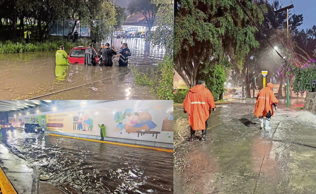 La tormenta de la noche de ayer dejó autos varados y bajopuentes anegados en Periférico Sur, también se desbordó el río San Buenaventura. Fotos: Valente Rosas y Especial