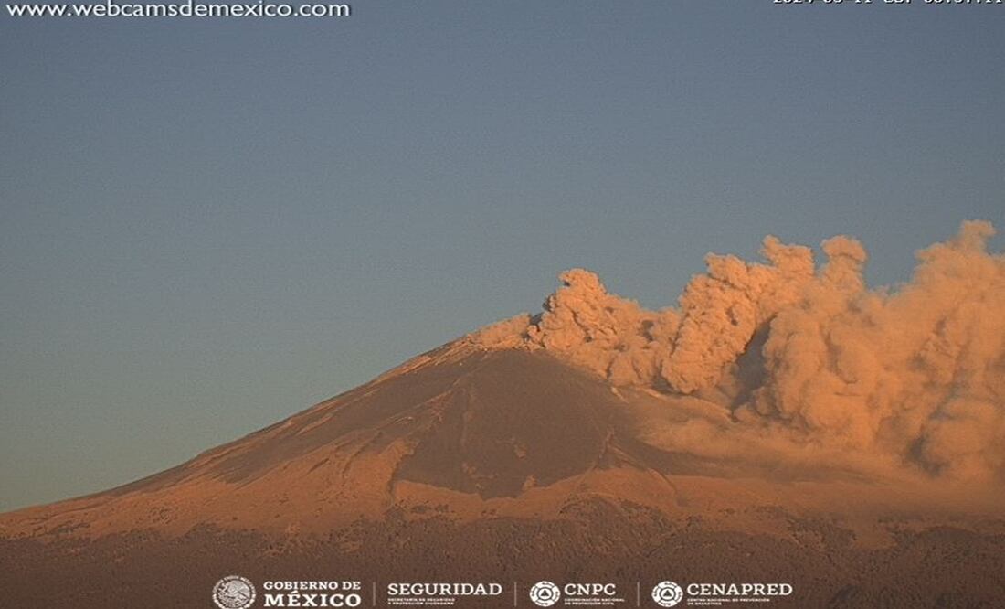 Así amaneció el volcán Popocatépetl, hoy 11 de marzo. Foto: Webcamsdemexico