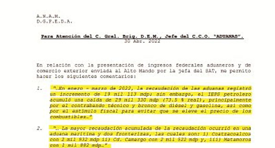 Informes de la Secretaría de la Defensa Nacional (Sedena) expuestos en el hackeo de sus correos electrónicos, conocido como el caso Guacamaya Leaks, ligados al huachicol fiscal, y a los que tuvo acceso EL UNIVERSAL. Foto: Especial