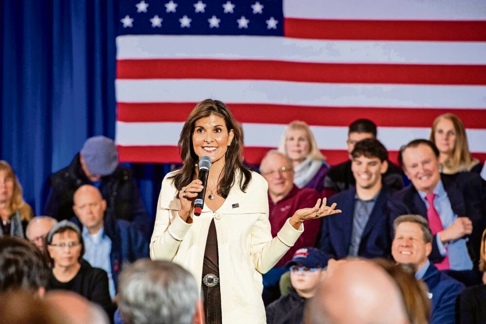 Nikki Haley, exembajadora de la ONU y quien busca la nominación republicana a la presidencia, en un evento de campaña en New Hampshire. Foto: Joseph Prezioso | AFP