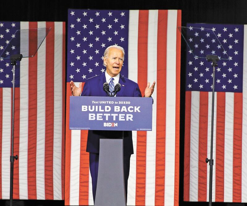 El aspirante presidencial demócrata, Joe Biden, durante un evento de campaña el martes en Wilmington, Delaware. Su cuenta de Twitter fue hackeada ayer. Patrick Semansky. AP