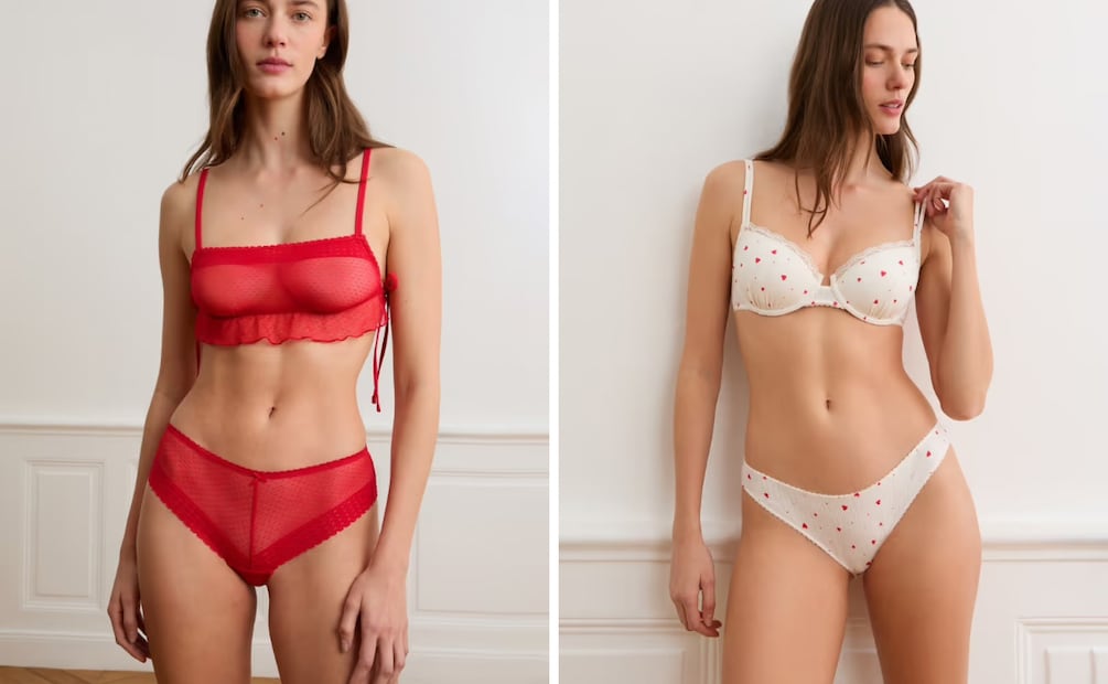 Lencería con encaje y dibujos de corazones. Foto: Etam