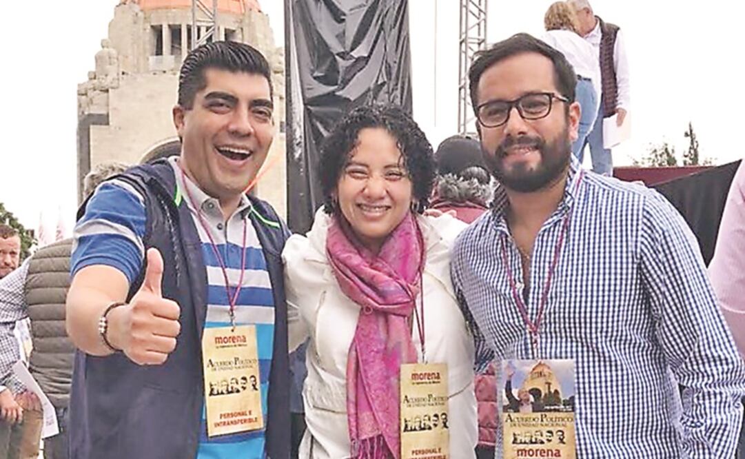 Carlos Candelaria, Beatriz Olivares y Víctor Hugo Romo participaron ayer en el evento de Morena; los dos primeros renunciaron al PRD, el tercero no. (TOMADA DE TWITTER)