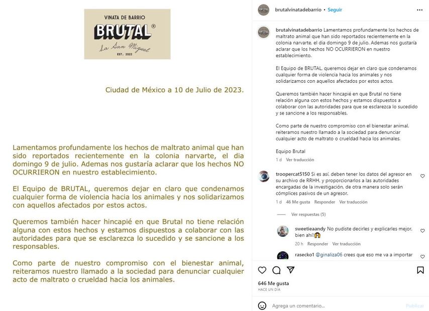 Comunicado Brutal por maltrato animal