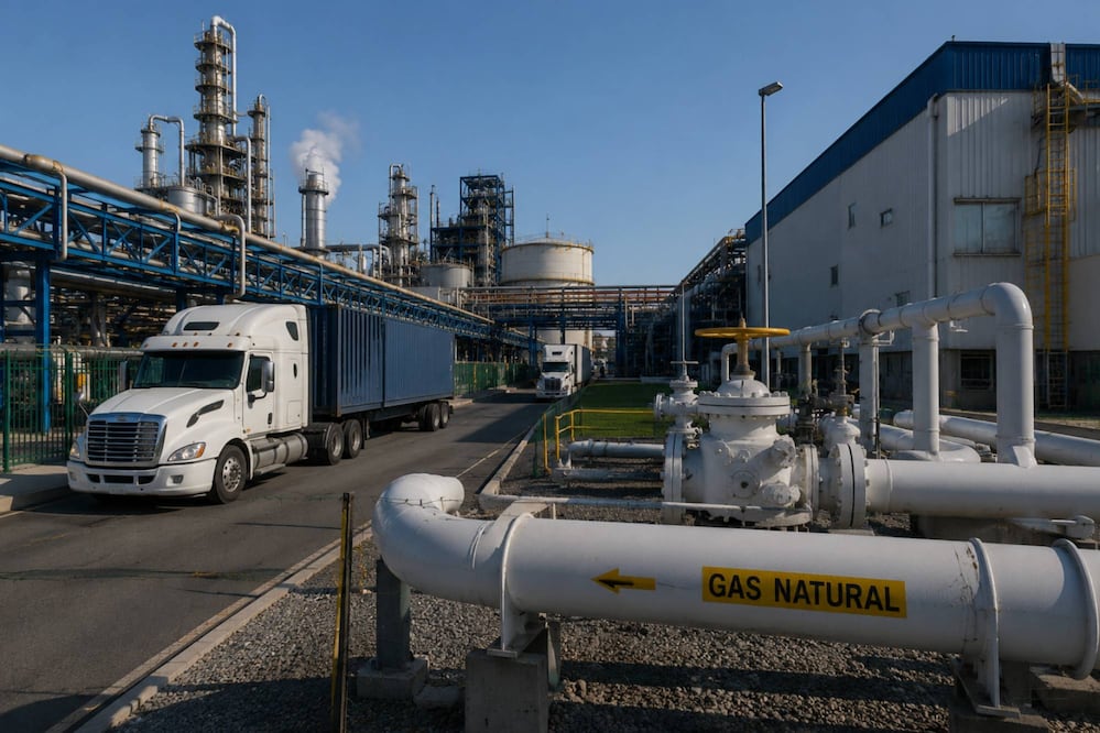 Una planta industrial conectada a infraestructura de gas natural. El acceso al suministro de EE.UU. se ha convertido en una fortaleza para la competitividad manufacturera. Crédito: Foto generada con IA.