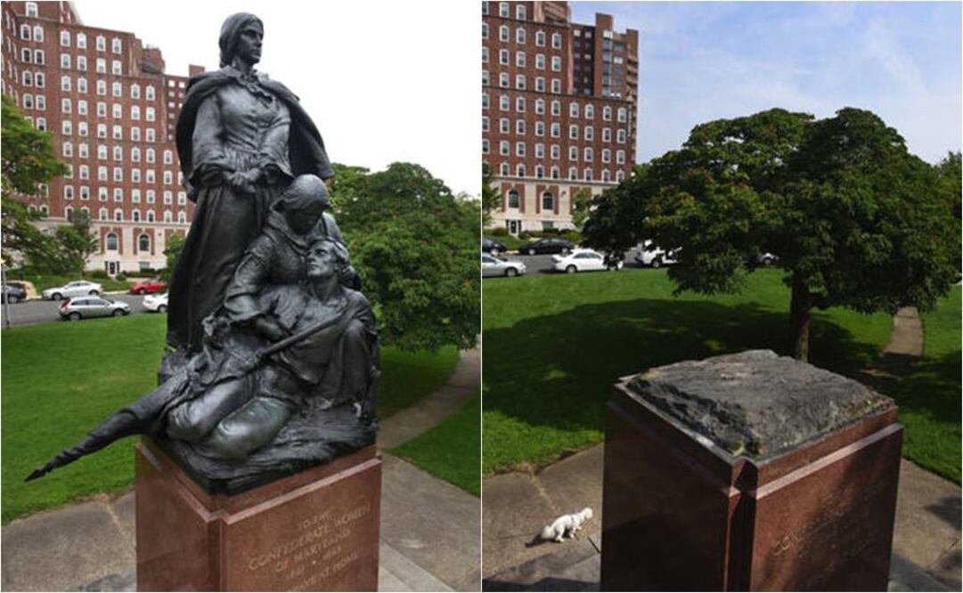 Antes y después. "Monumento a las mujeres confederadas". FOTOS: Jerry Jackson/The Baltimore Sun.