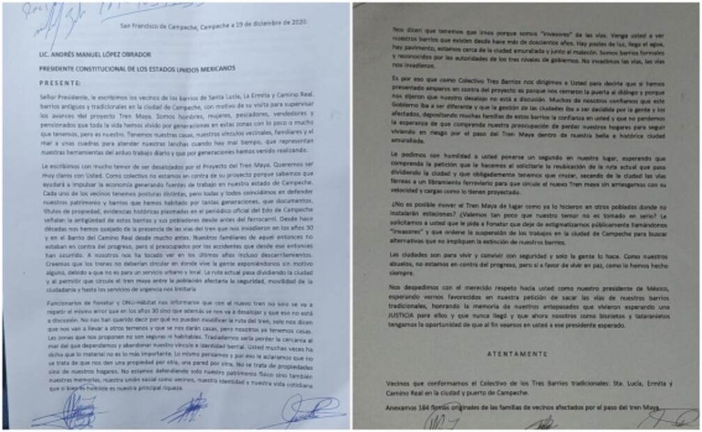 Entregan carta a AMLO para no ser desalojados por construcción del Tren Maya en Campeche