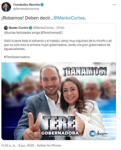 "Ganamos seis de seis, esa es la verdad", asegura Fernández Noroña tras elecciones