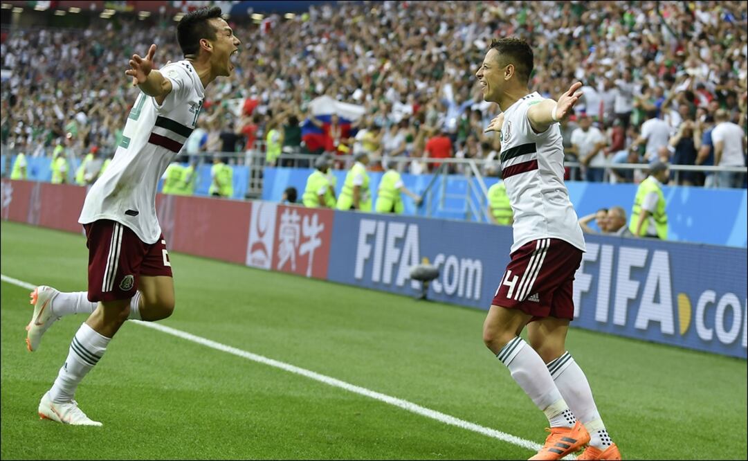 Hirving Lozano y Javier Hernández durante el Mundial Rusia 2018. Foto: Imago 7