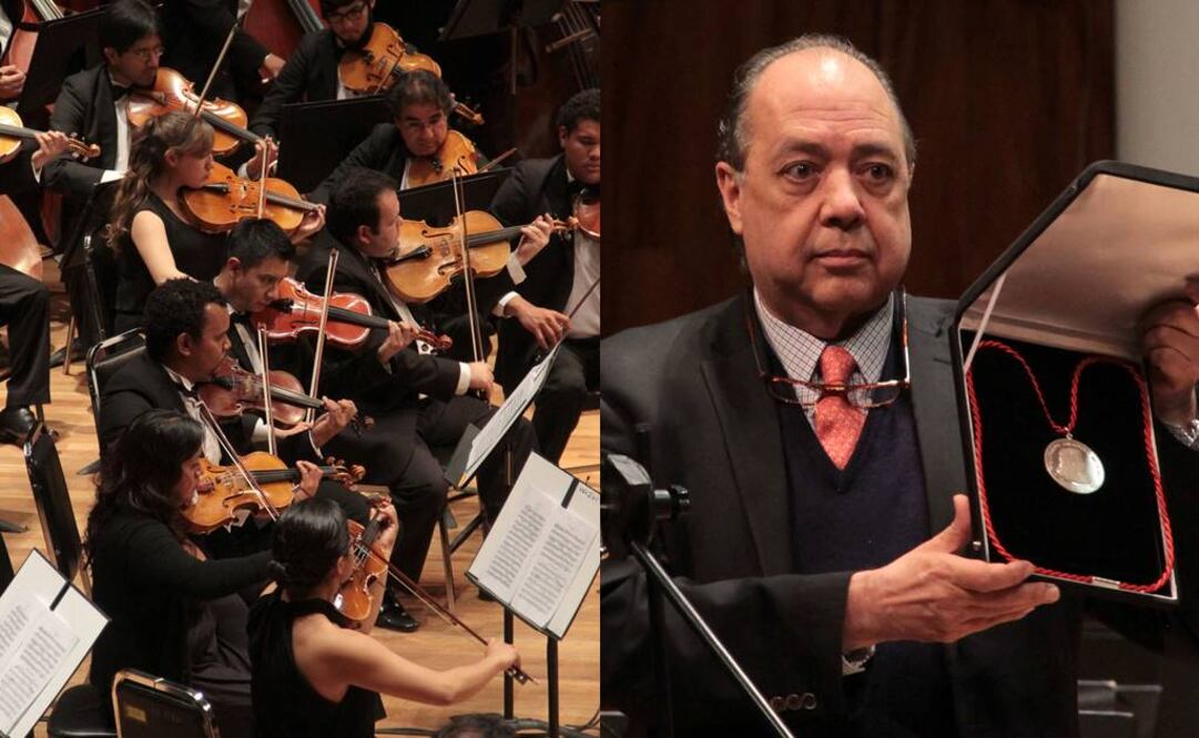 En la imagen, Sergio Ramírez Cárdenas, Sergio Ramírez Cárdenas, subdirector general del INBA. Y la Orquesta Sinfónica 5 de mayo, que tocó durante la ceremonia. FOTOS: Juan Boites/EL UNIVERSAL.