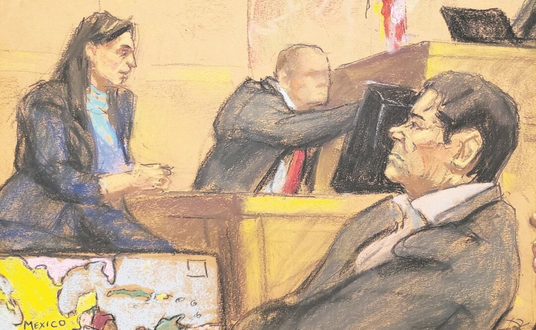 Joaquín El Chapo Guzmán escucha las declaraciones durante el juicio en su contra y en ocasiones desvía la mirada hacia su esposa, Emma Coronel. Foto: ARCHIVO EL UNIVERSAL