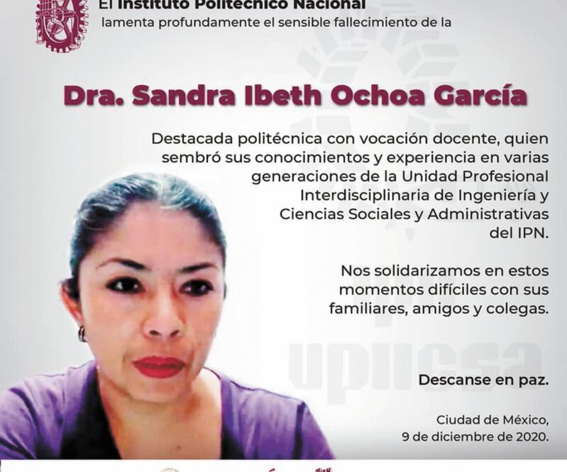 A través de redes sociales, el IPN lamentó el fallecimiento de la académica. Foto: ESPECIAL