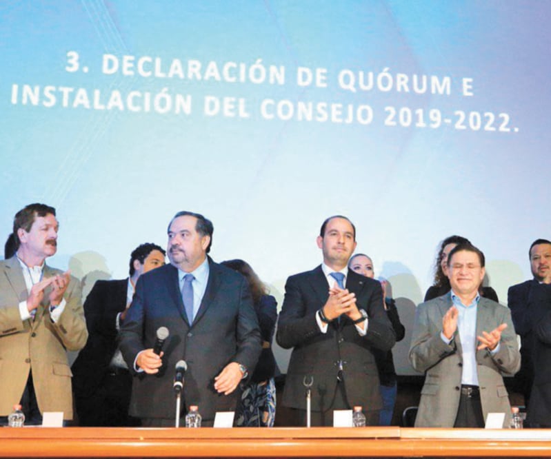 El presidente de Acción Nacional, Marko Cortés (centro), durante la instalación del Consejo Nacional panista convocó a los militantes a trabajar con los mexicanos y superar a Morena. Foto/TOMADA DE TWITTER