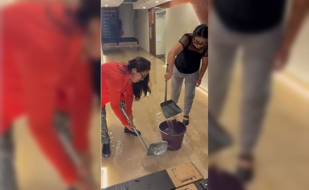 En videos difundidos por los trabajadores del Congreso local se observa el paso del agua y las labores que realizan para contenerla y sacarla. | Foto: Captura de pantalla.